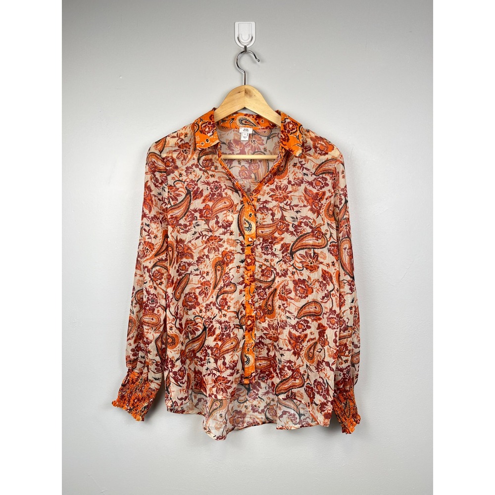 River Island Paisley Floral Blouse 6 Orange Metallic Stripe Boho Mob Wife